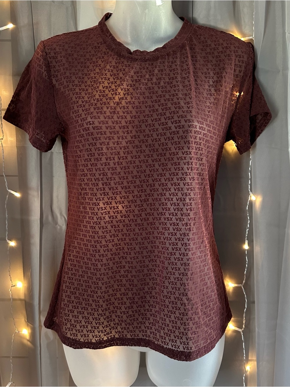 Victoria’s Secret VSX logo velvet and mesh brown top Sz S NWT